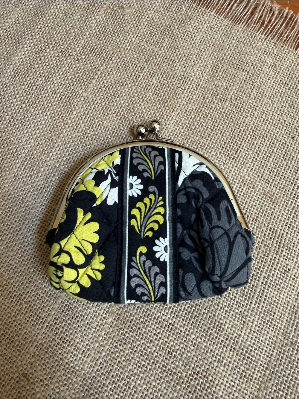 Vera Bradley Black, Yellow and Gray Quilted Kiss-Lock Coin Purse